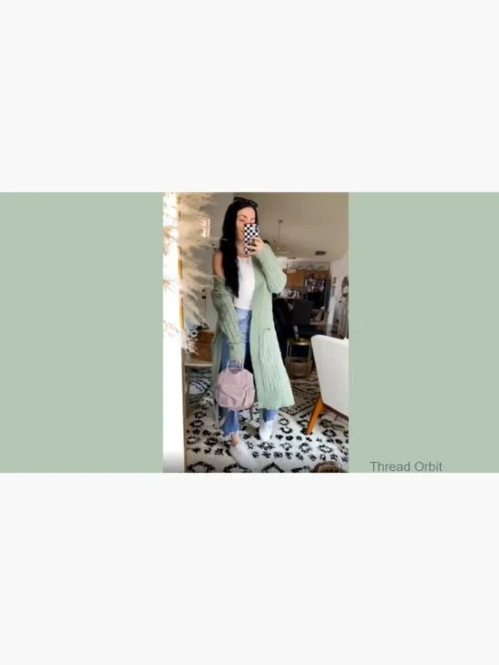 Long Cable Knit Cardigan Sweater with Pockets Open Front Loose Fit - Picture 7 of 7